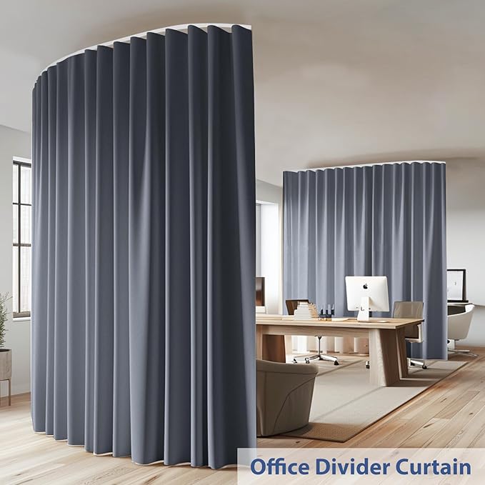 Room Divider Ceiling Mounted Curtains Track Sets Extra Wide Blackout Curtain Flexible Tracks for Bedroom Privacy Partition Separator, 1 Panel Grey Drape and White Rail, W15 x H8ft