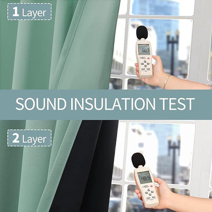 BGment Thermal Insulated 100% Blackout Curtains for Bedroom with Black Liner, Double Layer Full Room Darkening Noise Reducing Grommet Curtain (42 x 63 Inch, Frosty Green, 2 Panels)