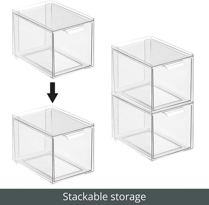 mDesign Plastic Closet Organizer Bin w/Pull Out Drawer - Slim Stackable Storage for Closet - Organization for Accessories, Bags, Totes, Small Linens, and More - Lumiere Collection - 2 Pack - Clear