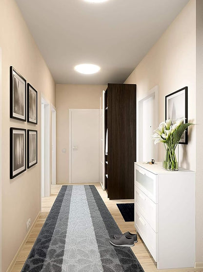 Custom Length Hallway Runner Rug,Slip Resistant,Flower Grey, 26 Inch X 29 feet, Sold and Priced Per Foot