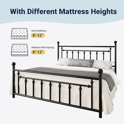 Allewie 14 Inch King Size Metal Platform Bed Frame with Victorian Vintage Headboard and Footboard/Mattress Foundation/Under Bed Storage/No Box Spring Needed/Easy Assembly/Noise Free/Black