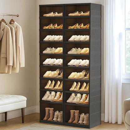 Shoe Rack Organizer for Closet Entryway Foldable Sneaker Storage Shoe, Collapsible Shoe Cabinet, Stackable Shoe Storage Cabinet with Lids for Living Room (9 Tiers -36 Pairs Black)