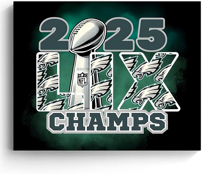 B.B.F MAKE 2025 Super Canvas Bowl Wall Art Champions Eagles Poster Print Philadelphia Oil Painting Canvas Wall Decor Sports Stars Picture Modern Bedroom Living Room Home Decoration, Framed 24x30inch