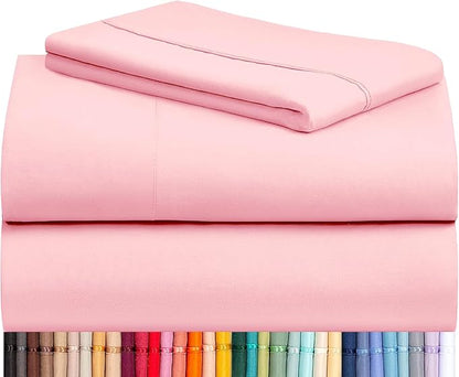 LuxClub 3 PC Twin XL Sheet Set, Deep Pockets Wrinkle Free Cooling Bed Sheets Hotel Bedding for Women, Men, Kids & Teens, Includes 1 Fitted Sheet, 1 Flat Sheet and 1 Pillowcase-Silky Soft Baby Pink