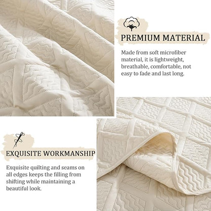 Yiran Quilt King Size Beige Summer Bedspreads Bedding Set 3 Pieces Thin Lightweight Microfiber Coverlet with 2 Pillow Shams for All Season