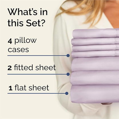 Split King 7 Piece Sheet Set - Cooling & Breathable - Hotel Luxury Bedding Includes Fitted Sheets for Women, Men, Kids & Teens - 1 Flat, 2 Fitted Sheets, 4 Pillowcases w/Deep Pockets - Light Lavender