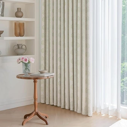 100% Boho Blackout Curtains 72 Inches Long for Bedroom, Green on Beige Patterned Bohemian Curtains for Living Room, Geometric Striped Thermal Insulated Window Drapes Gromment Top 2 Panels
