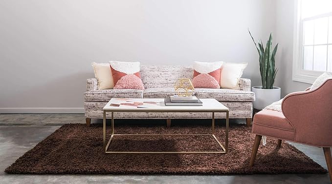 Unique Loom Solid Shag Collection Area Rug (2' x 3' 1" Rectangle, Chocolate Brown)