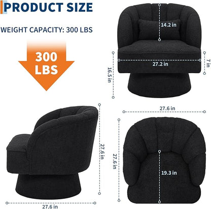 GarveeHome Modern Swivel Barrel Accent Chair, 360° Teddy Fabric Upholstered Armchair with Striped Backrest & Plush Padding, Comfy Round Lounge Chair for Living Room, Bedroom, Reading Nook, Black 2 PCS