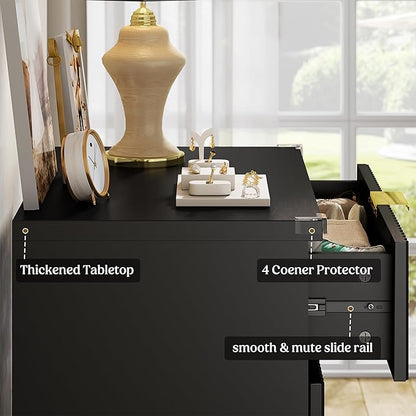 Lulive Black Dresser for Bedroom Wood Tall Dressers Drawers, Fluted Modern Dresser 5 Drawers Black