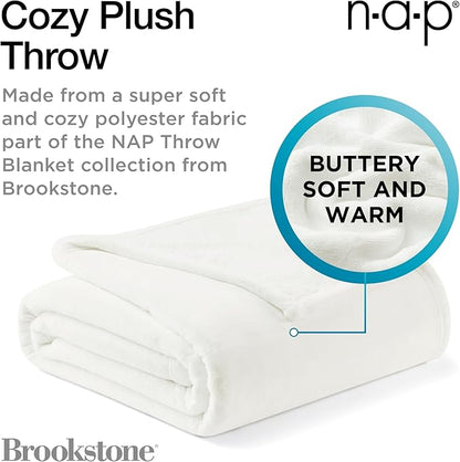Brookstone Nap Plush Throw Blanket for Couch | Warm & Super Soft Blanket with Unmatched Heavy, Dense, and Ultra-Comfy Throw | Luxurious Drape, Cozying Up on a Sofa, Chair | White