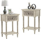 COSIEST 2 Pieces Vintage Nightstand, MDF 2-Tier Bedside Table, Wood Accent End Table with Storage Drawer and Open Display Shelf for Bedroom Living Room