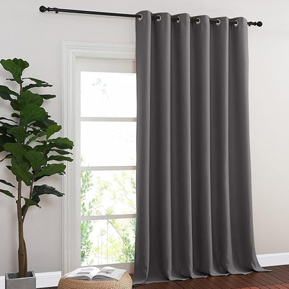 NICETOWN Patio Door Curtain 95 inch Length, Grommet Top Thermal Insulated Blackout Panels Curtain Drapes for Sliding Glass Door (Gray, 80" Wide, 1 Panel)