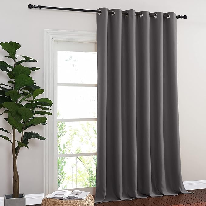 NICETOWN Blackout Sliding Glass Door Curtain 144 inches Long, Grommet Thermal Insulated Light & Heat Blocking Curtain & Drape Window Treatment for French Door, Grey, W80 x L144, 1 Panel