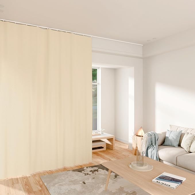 Room Divider Curtains Total Blackout Privacy Curtain Panel Room Thermal Insulated Noise Reduction Curtains for Bedroom Window Living Room Ceiling Track Curtain W 8.3 ft × H 8 ft Beige