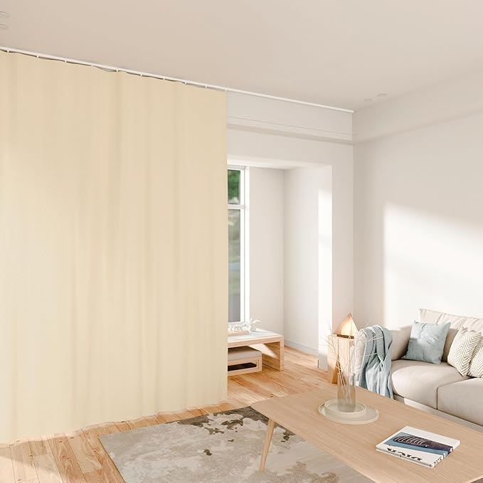 Room Divider Curtains Total Blackout Privacy Curtain Panel Room Thermal Insulated Noise Reduction Curtains for Bedroom Window Living Room Ceiling Track Curtain W 10 ft × H 8 ft Beige