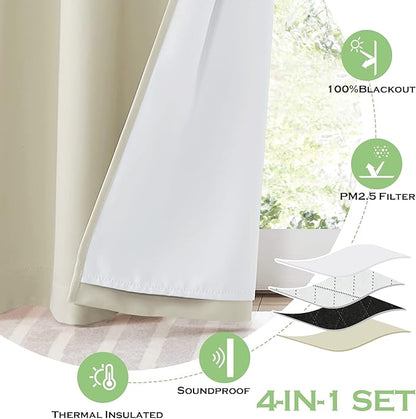 KGORGE Soundproof & Dust Particle Filtering Curtains 100% Blackout Window Cover Thermal Insulating Energy Smart Curtains for Living Room Bedroom Baby Nursery, W 52 x L 102 inches, Cream Beige, 1 Pair