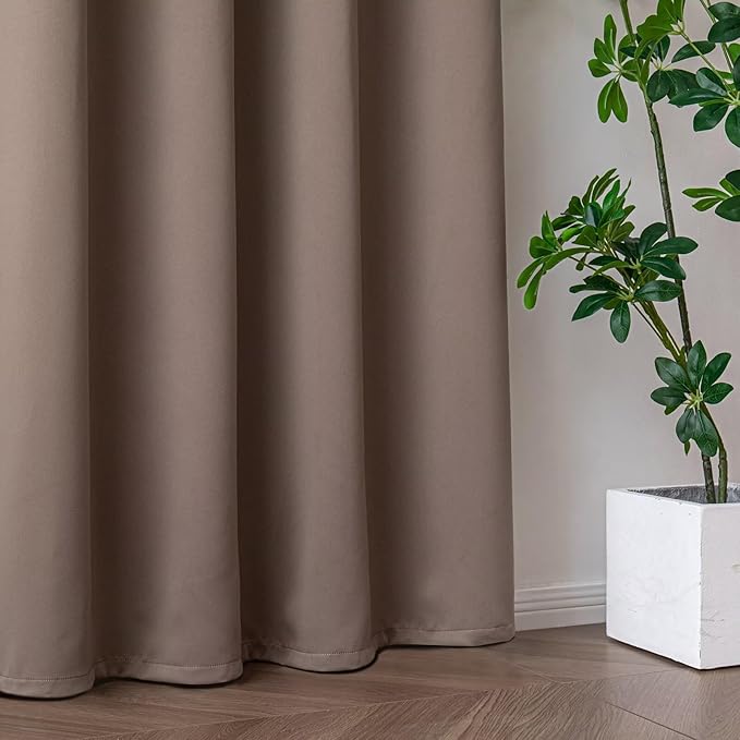 Blackout Curtains 96 Inches Long 2 Panels Set, Khaki Curtains Thermal Insulated Room Darkening Drapes for Bedroom, Rod Pocket Light Blocking Drapes Living Room Windows(52W × 96L, Khaki)