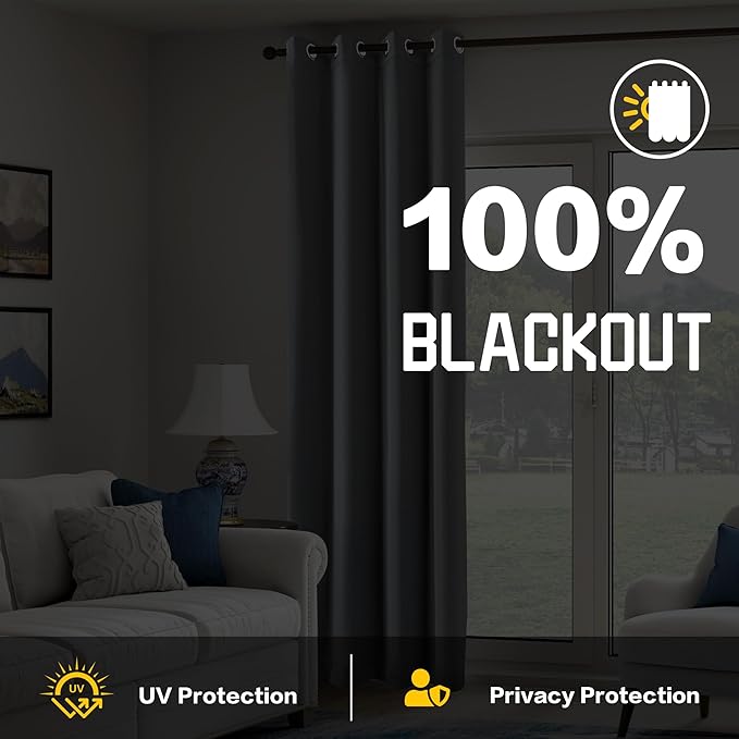 Grey Heavy Noise Resistance Curtains for Window 3-in-1 100% Blackout Curtains Grommet Thermal Insulation Room Divider Drapes for Bedroom Living Room (1 Panel, Grey, 50" x 96")