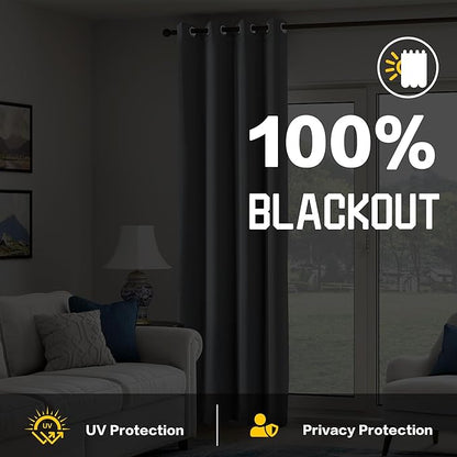 Grey Heavy Noise Resistance Curtains for Window 3-in-1 100% Blackout Curtains Grommet Thermal Insulation Room Divider Drapes for Bedroom Living Room (1 Panel, Grey, 50" x 96")