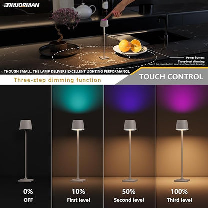 Modern LED Color-Changing Cordless Table lamp, 7 Colors, metal Shade, Touch control with sleep mode for Restaurant, Bedroom, Outdoor Camping, Coffee Shop, Night Light, Rechargeable (Greige 1PACK)