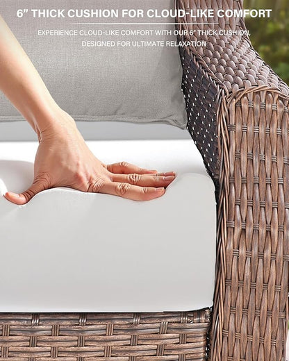Belord Luxury 6-inch Thick Cushion Patio Furniture Set - Outdoor Swivel Rocker Glider Chairs Set of 4 with Glass Top Side Table, All-Weather Wicker Patio Conversation Set for Deck Balcony Sunroom