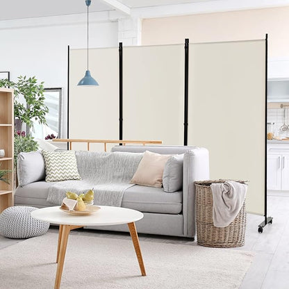GOFLAME 3 Panel Folding Room Divider, 6FT Rolling Privacy Screen with Lockable Wheels, Portable Room Partition Screen, Freestanding Wall Divider and Separator for Home Office, White