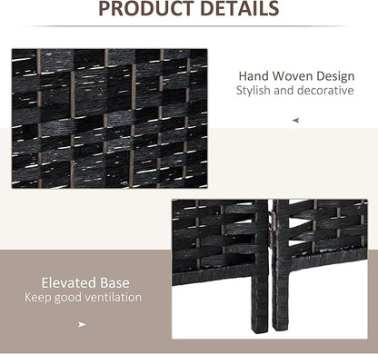 HOMCOM Room Divider, 6 Panel Folding Privacy Screen, 6FT Tall Portable Wicker Weave Partition Wall Divider for Bedroom, Home Office, Black