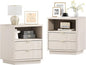 Fluted Nightstands Set of 2 - Nightstand with 2 Drawers & Open Shelves, 22" Wide Large Bedside Stand Modern Storage Wooden Side Tables for Bedroom (Oak White)