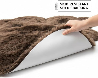 Genuine Dark Brown Sheepskin Rug, Real Fluffy Quad Pelt 4x6 ft Fur Area Rug for Living Room, Bed & Home Decor, Natural Sheep Skin Throw