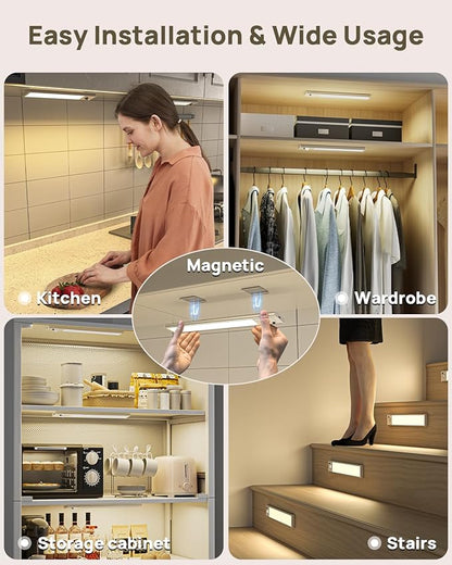 Under Cabinet Lights Wireless,Motion Sensor Light Indoor Closet Lights with Remote Control,3 Color Temps,LED Rechargeable Battery Operated,Under Counter Lights for Kitchen,Wardrobe,Hallway,Stairs