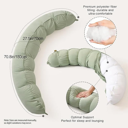 Peallow(Pat. Pend) – Long Round Body Pillow for Adults, Bolster Pillow for Sleeping, Soft and Supportive Pillow for Sleeping & Lumbar Support (Celadon Green,59")