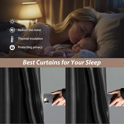 Room Divider Curtains with Ceiling Curtain Track Set Window Curtain for Bedroom,Living Room Total Blackout Thermal Insulated Privacy Ceiling Track Curtain W 15 × H 8 FT Black drape&Black track