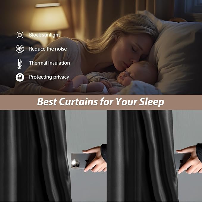 Room Divider Curtains with Ceiling Curtain Track Set Window Curtain for Bedroom,Living Room Total Blackout Thermal Insulated Privacy Ceiling Track Curtain W 12 × H 9 FT Black drape&Black track