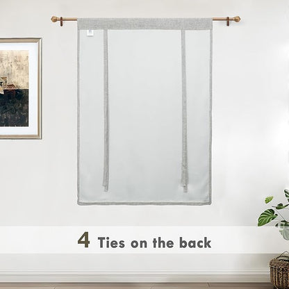 DriftAway Double Layer Linen Blackout Tie Up Curtains Thermal Insulated Fully Lined Balloon Roman Shade Bathroom Window Adjustable Rod Pocket for Small Window 31 Inch by 47 Inch Gray