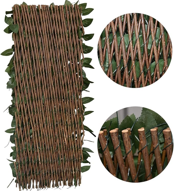 GLANT Expandable Fence Privacy Screen for Balcony Patio Outdoor,Decorative Faux Ivy Fencing Panel,Artificial Hedges (Single Sided Leaves) (1, Dark Green)