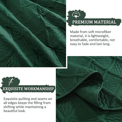 Yiran Twin Quilt Set, Emerald Green Lightweight Soft Bedspreads Bedding Set, Diamond Pattern Coverlet for All Season Modern Style 2 Piece with 1 Pillow Sham 68x90 Inch