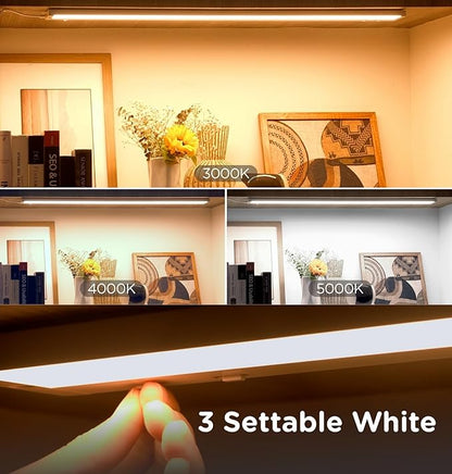 12 Inch Under Cabinet Lighting Plug in, 7W 120V 3 Color 3000K/4000K/5000K, 3 Brightness, Super Bright, Ultra Thin Under Counter Lights for Kitchen, Linkable LED Cabinet Light, White 4Pack