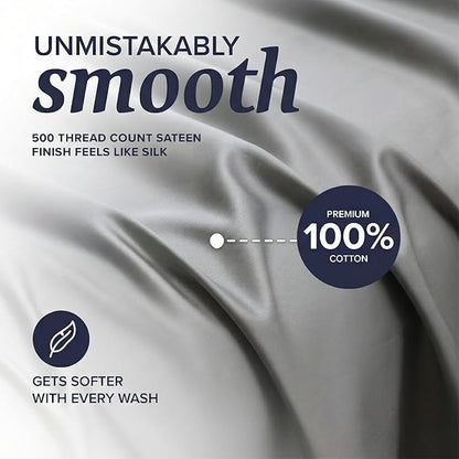 Beckham Hotel Collection Cal King Sheet Set 100% Cotton, 500TC Luxury Sateen Bedding, 16” Deep Pocket, Moisture-Wicking, 4-Piece, Dark Gray
