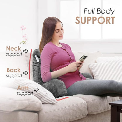 Nestl Reading Pillow for Kids & Teens with Shredded Memory Foam, Backrest Pillows for Reading, Watching, and Gaming, Use on The Couch, Bed, or Floor, Adjustable Support with Washable Cover Dark Grey