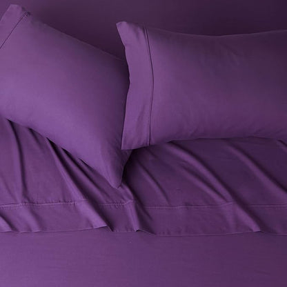 Amazon Basics Lightweight Super Soft, Comfortable Easy Care Microfiber 4 Piece Bed Sheet Set with 14-Inch Deep Pockets, Queen, Plum, Solid