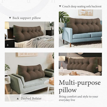homecozy Wedge Headboard Pillow Dorm Room Reading Pillow Back Support for Sitting Up in Bed Bolster Lumbar Cushion Body Positioning Bedrest Cotton Linen 59in Coffee Queen