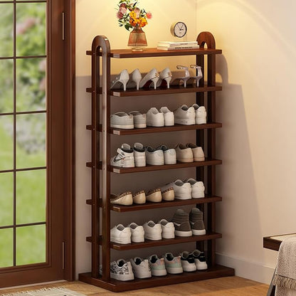 7 Tier Shoe Rack Solid Wood Shoe Organizer for Closet Free Standing Shoe Cabinet Shoe Storage Shelf for entryway, Closet and Doorway, Walnut