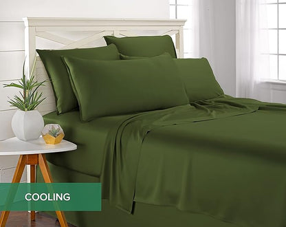 Pure Bamboo Full Sheets, Genuine 100% Organic Viscose Derived from Bamboo Bed Sheet Set, Luxuriously Soft & Cooling, Double Stitching, 2 Year Quality Promise (Full, Pesto)