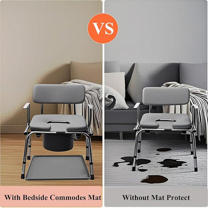Bedside Commode Mat for Floor Protector - Silicone Bedside Toilet Mats for Seniors with Raised Edge Recyclable Non-Slip Commode Pad Under Portable Bedside Commode Adults Potty Chair (Gray, 24"X20")