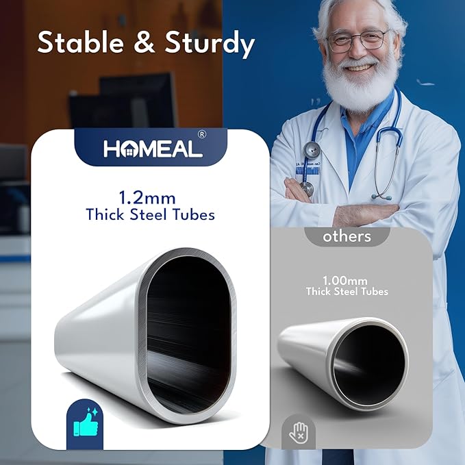 HOMEAL Bed Rails for Elderly Adults Safety - Adjustable Bed Assist Rails for Seniors, Adult Bed Guard Rail with Non-Slip Ergonomic Handle,Storage Pocket & Fixing Strap, 350 Tested(Grey, Without Light)