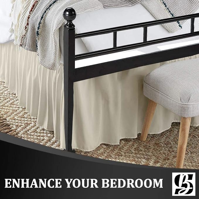 SKY BEDDINGS - Twin Size Ruffled Bed Skirt with Split Corners - 16 Inch Drop Dust Ruffle Bed Skirt with Platform Three Sided Coverage - 100% Microfiber, Ivory