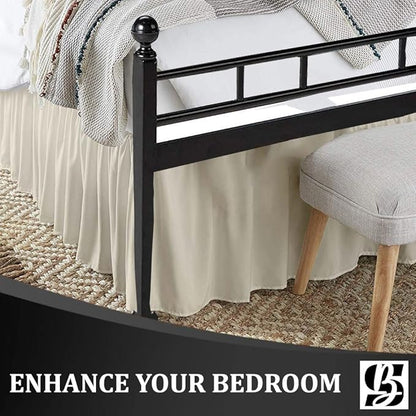 SKY BEDDINGS - Twin Size Ruffled Bed Skirt with Split Corners - 18 Inch Drop Dust Ruffle Bed Skirt with Platform Three Sided Coverage - 100% Microfiber, Ivory