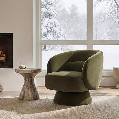 Swivel Accent Chair, Modern 360 Degree Swivel Barrel Chair with Arms & Curved Back and Lumbar Support Cushion, Comfy Round Single Sofa for Small Space, Living Room, Bedroom, Olive Rayon