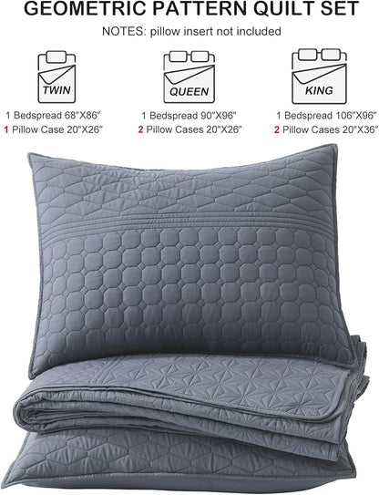 HORIMOTE HOME Steel Blue Twin Size Quilt Set - Soft Microfiber Bedspread with 1 Sham, Lightweight & All-Season Geometric Coverlet for Cozy Bedding